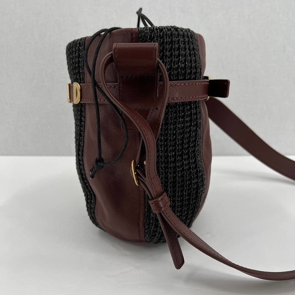 STAUD Handbag Womens Brown Cabana Raffia and Leather Shoulder Bucket Bag NWT - Picture 5 of 13